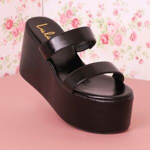 Lulus Reeyy Black Platform Wedge Sandals - Size 8